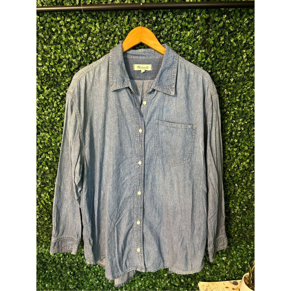 Madewell Denim Shirt Jean Button Up Pockets Long Sleeve Blue Women's Size Large